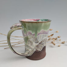 Load image into Gallery viewer, Carved Mug- creamy greens & purples