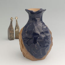 Load image into Gallery viewer, Faceted vase with cobalt blue
