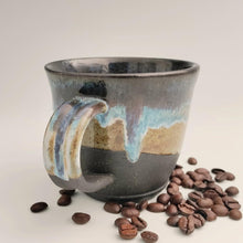 Load image into Gallery viewer, Black mug with blue drips