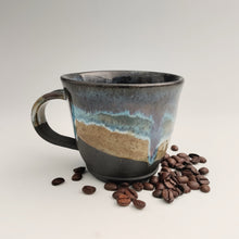 Load image into Gallery viewer, Black mug with blue drips