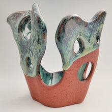 Load image into Gallery viewer, Organic form, green on red clay