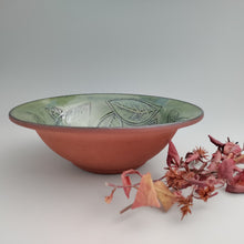 Load image into Gallery viewer, Leafy green bowl, red clay