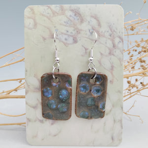 Rectangle earrings, earthy blue-green