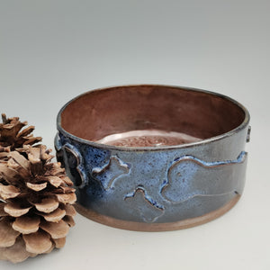 Bronze & blue dog bowl