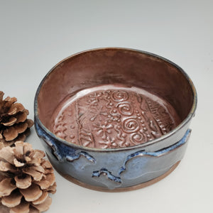 Bronze & blue dog bowl