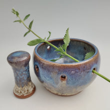 Load image into Gallery viewer, Herb stripper &amp; pestle, ocean glaze (brown clay)
