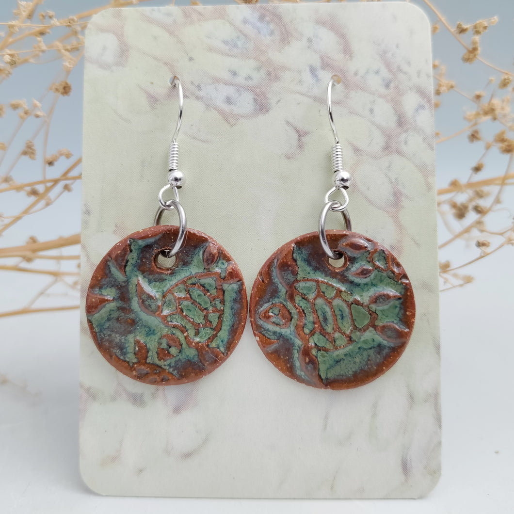 Green turtle earrings