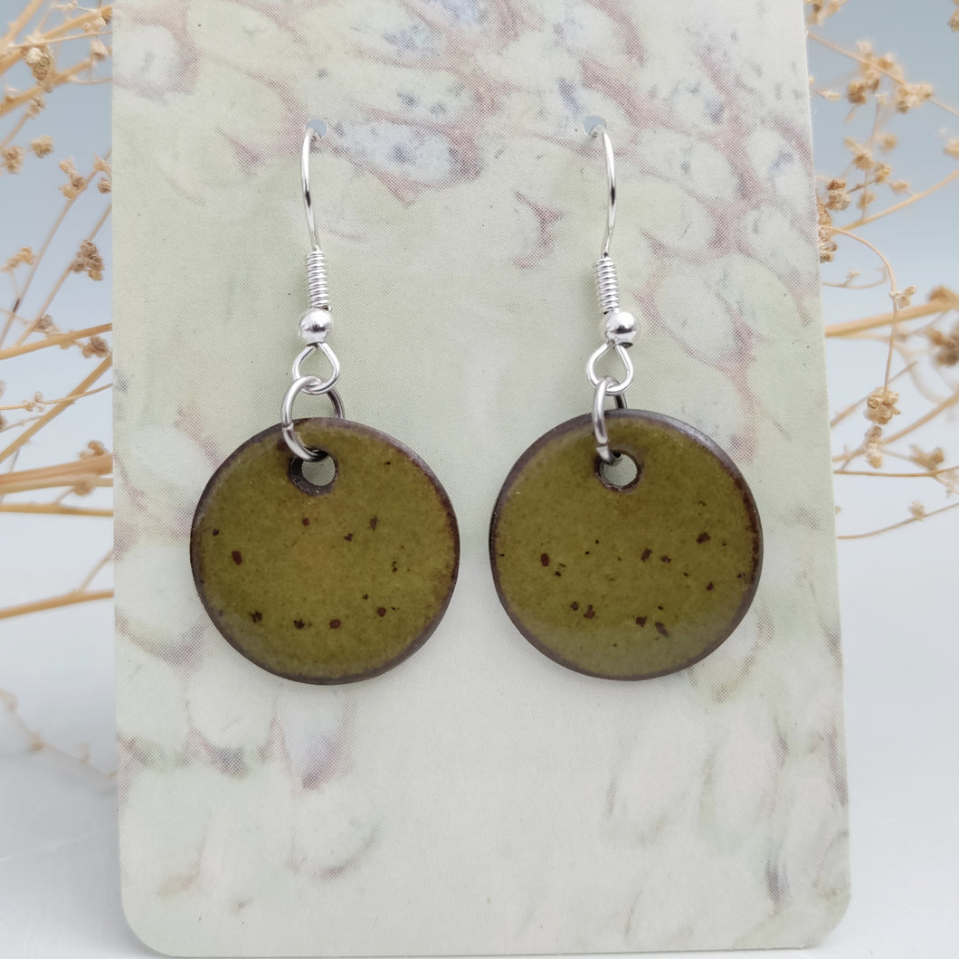 Circle earrings, olive green