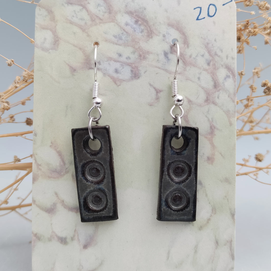 Lego earrings, charcoal