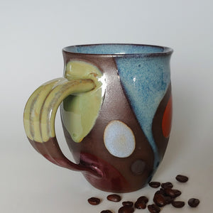 Mug -color blocks on dark clay