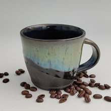 Load image into Gallery viewer, Black mug with green &amp; blue
