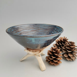 Blue bowl, carved circles