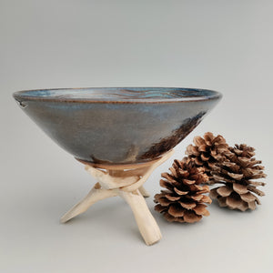 Blue bowl, carved circles