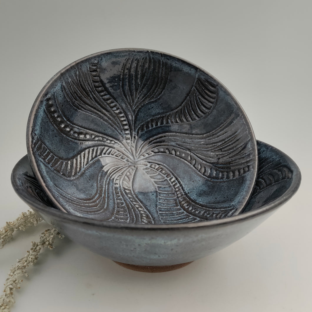 Midnight blue carved bowls