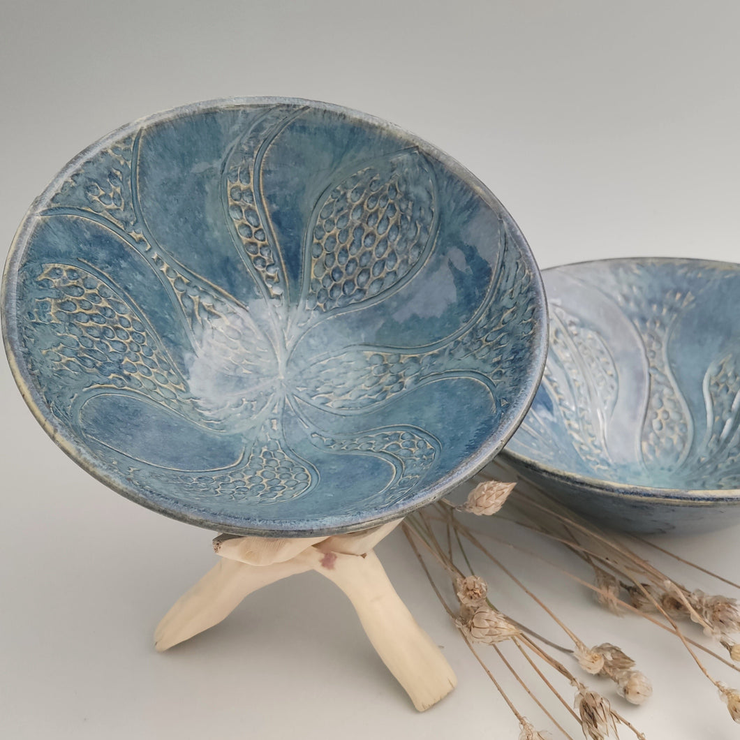 Carved blue bowl- small