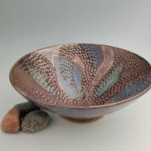 Load image into Gallery viewer, Carved bowl- bronze &amp; blues
