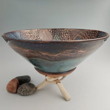 Load image into Gallery viewer, Carved bowl- bronze &amp; blues
