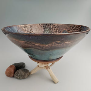 Carved bowl- bronze & blues