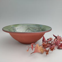 Load image into Gallery viewer, Leafy green bowl, red clay
