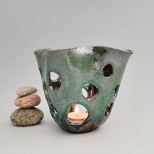 Load image into Gallery viewer, Green raku luminary
