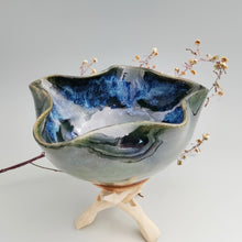 Load image into Gallery viewer, Wavy emerald bowl with blue flow
