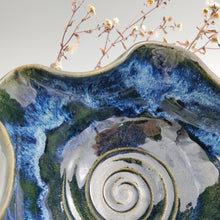 Load image into Gallery viewer, Wavy emerald bowl with blue flow
